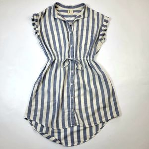 Japna Button Front Waist Tie Dress Medium 100% Cotton With Pockets